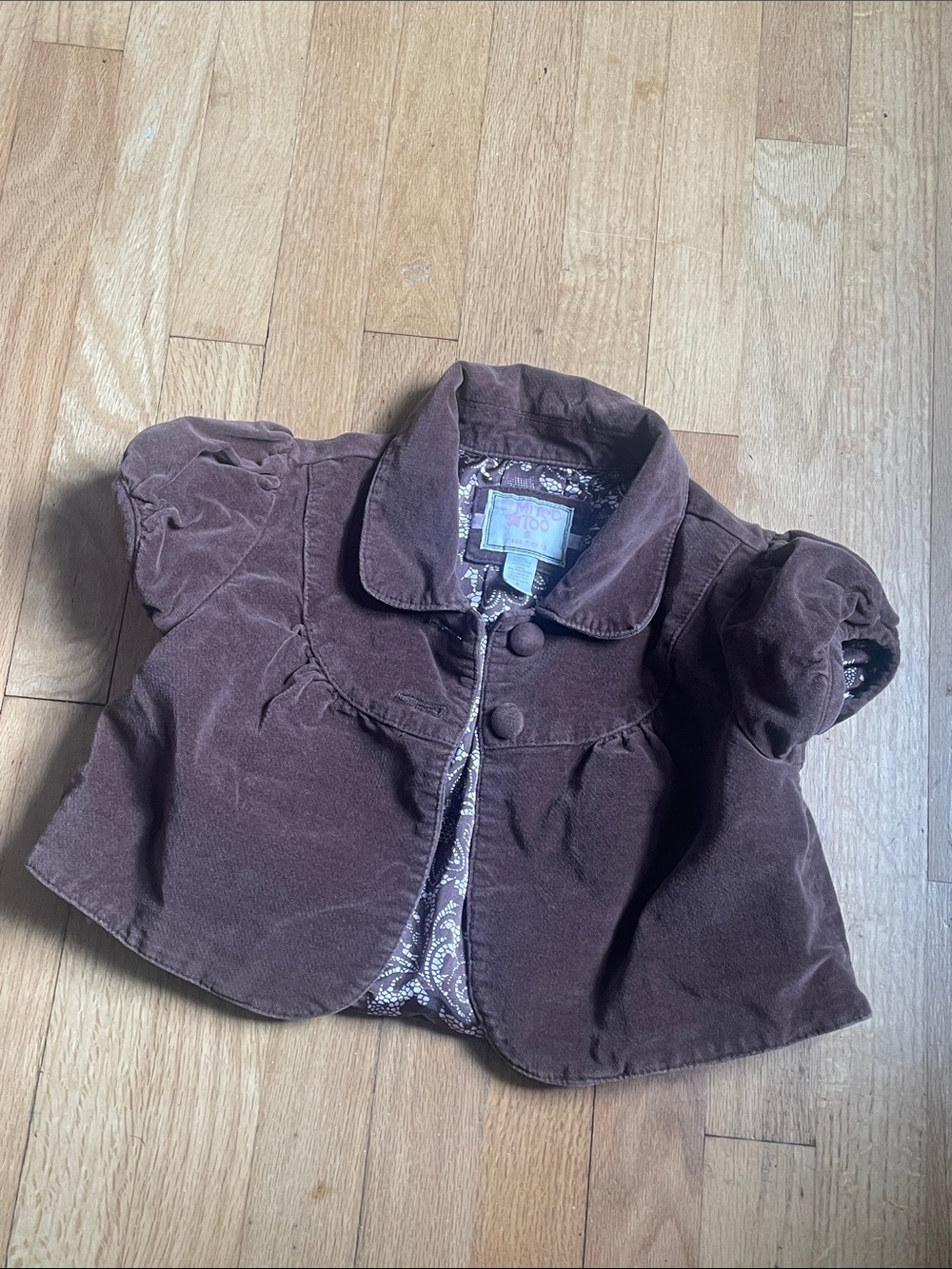 Girls Brown Velvet Puff-Sleeve Jacket 8